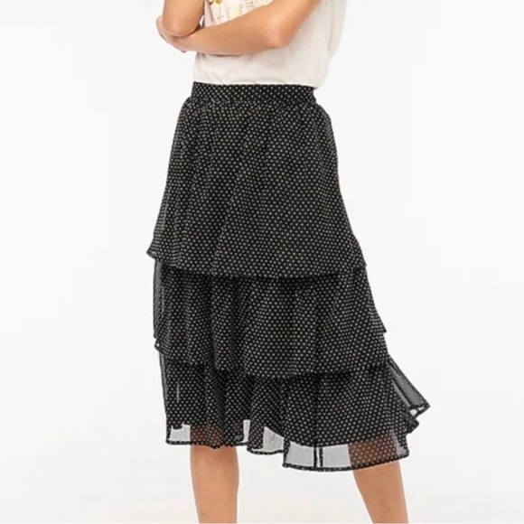 J.Crew Polka Dot Black & White Tiered MIDI Skirt Elastic Waist Size PS - Picture 1 of 7